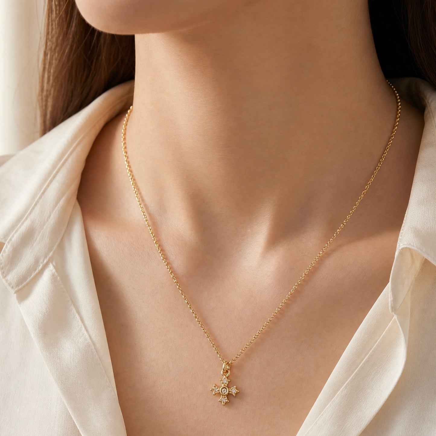 LUXURY GOLD SQUARE CZ CROSS