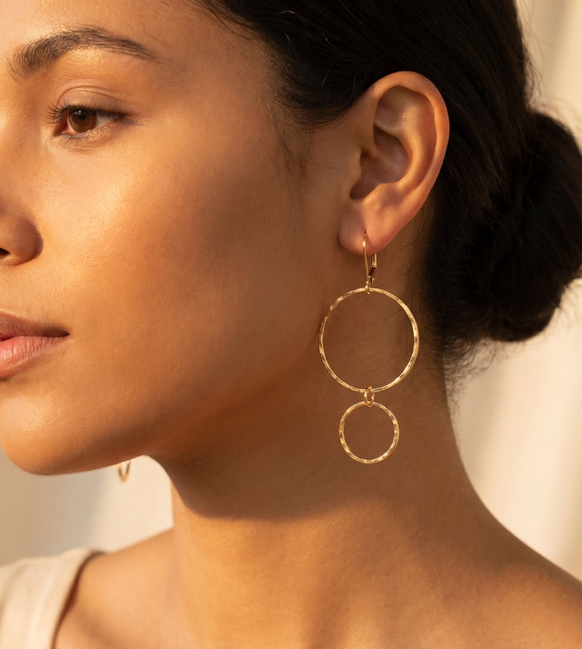 LARGE HAMMERED GOLD ROUND CIRCLES