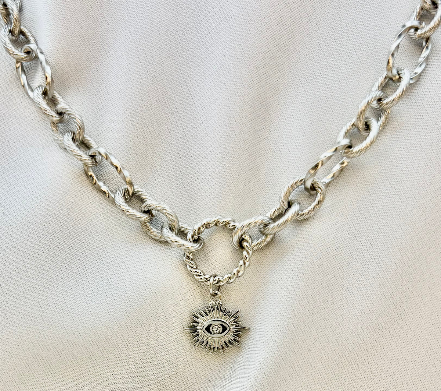 CHUNKY SILVER EVIL EYE
