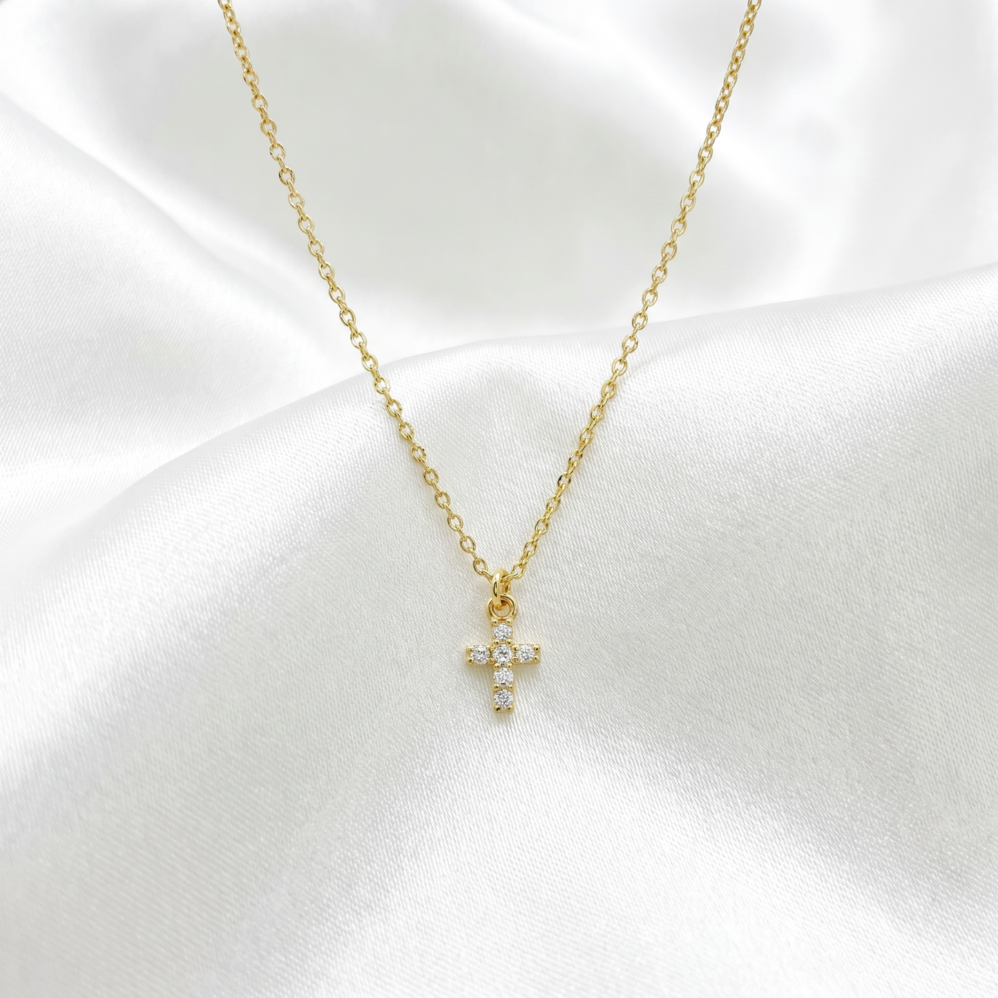 DAINTY GOLD CZ CROSS NECKLACE