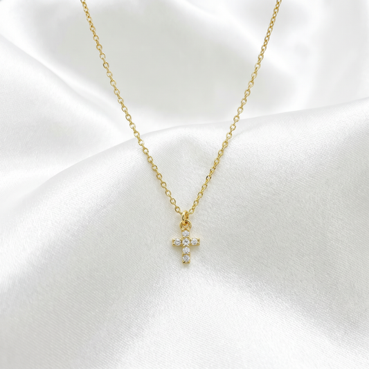 DAINTY GOLD CZ CROSS NECKLACE