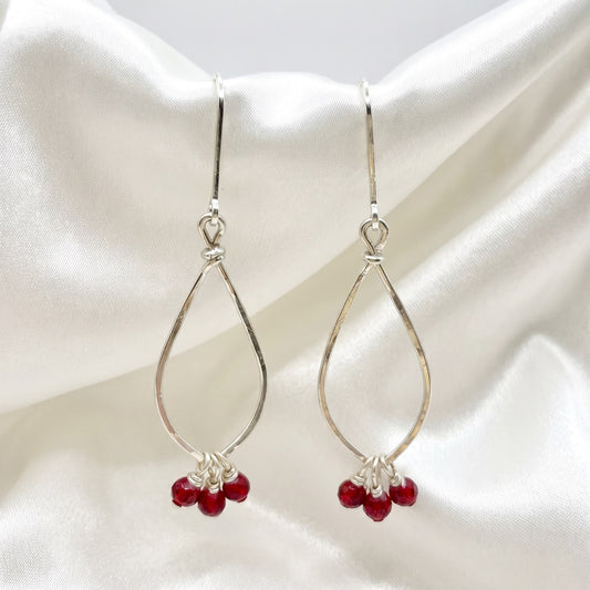 SILVER TEARDROP AND GARNET EARRINGS